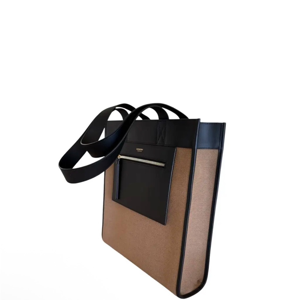Burberry Black and Brown  Tote Measures:  13.5" L x 14.5" H x 3.5" D - Picture 3 of 6